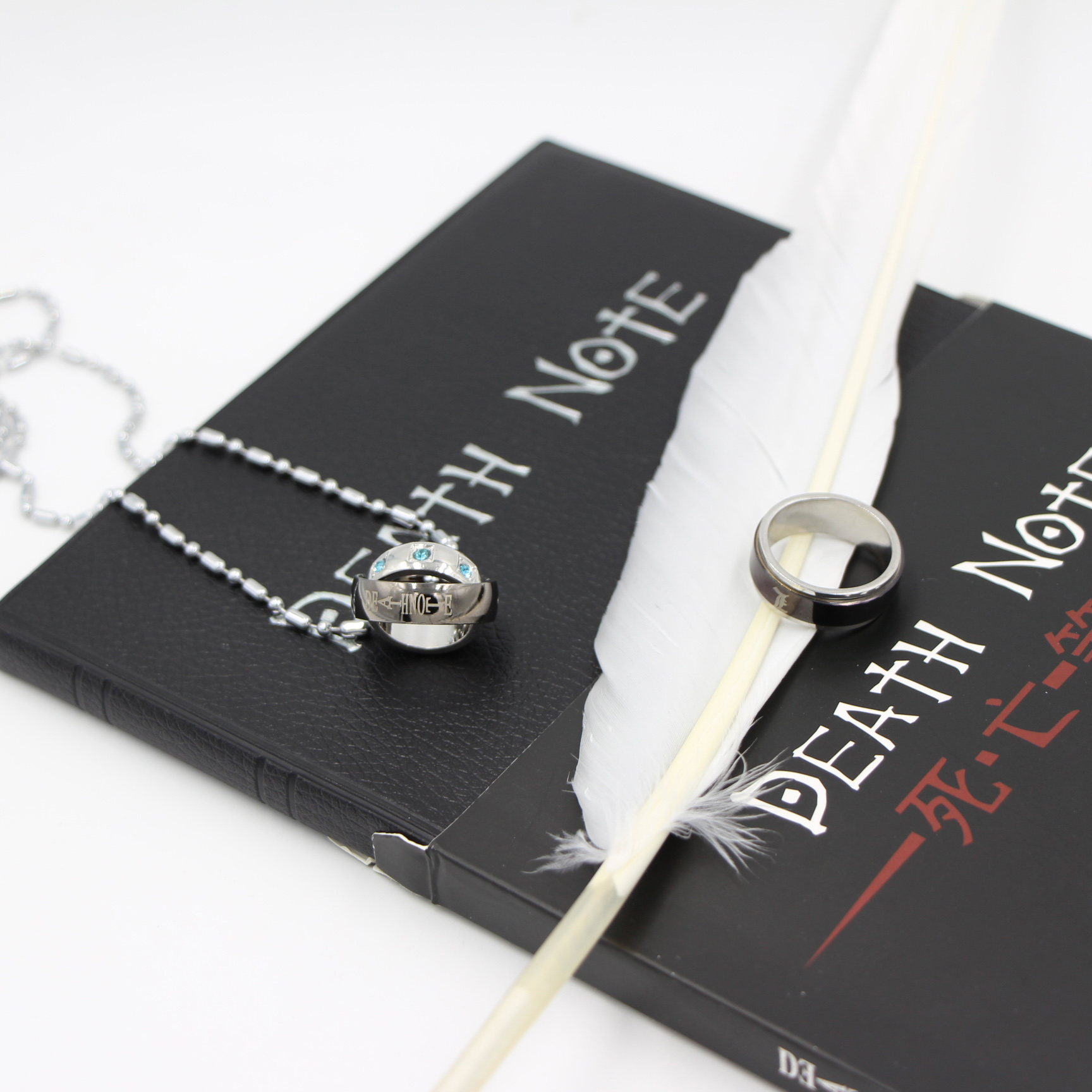 Anime DN Death Note Set - Notebook & Feather Pen & Necklace & Ring