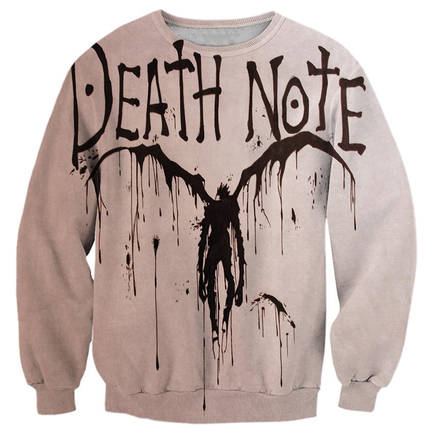 2018 NEW FASHION MEN AND WOMEN Anime DN Death Note Gray cool 3D Print Sweat shirts Pullovers Tracksuit Streetwear Loose Thin Hoody Tops