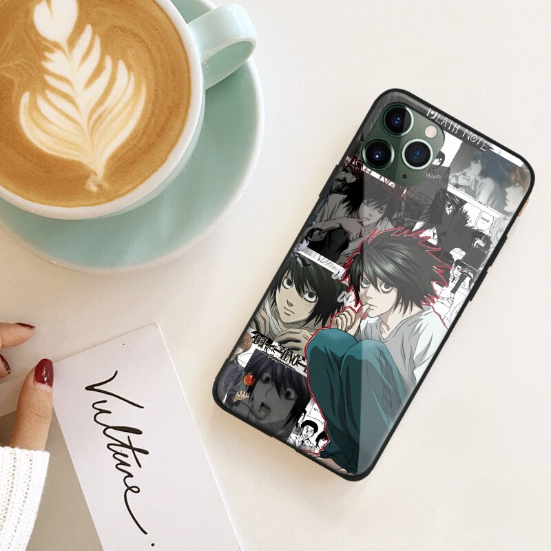 Anime DN Death Note L anime Soft Silicone Glass Phone Case for IPhone SE 6s 7 8 Plus X Xr Xs 11 12 Mini Pro Max Samsung