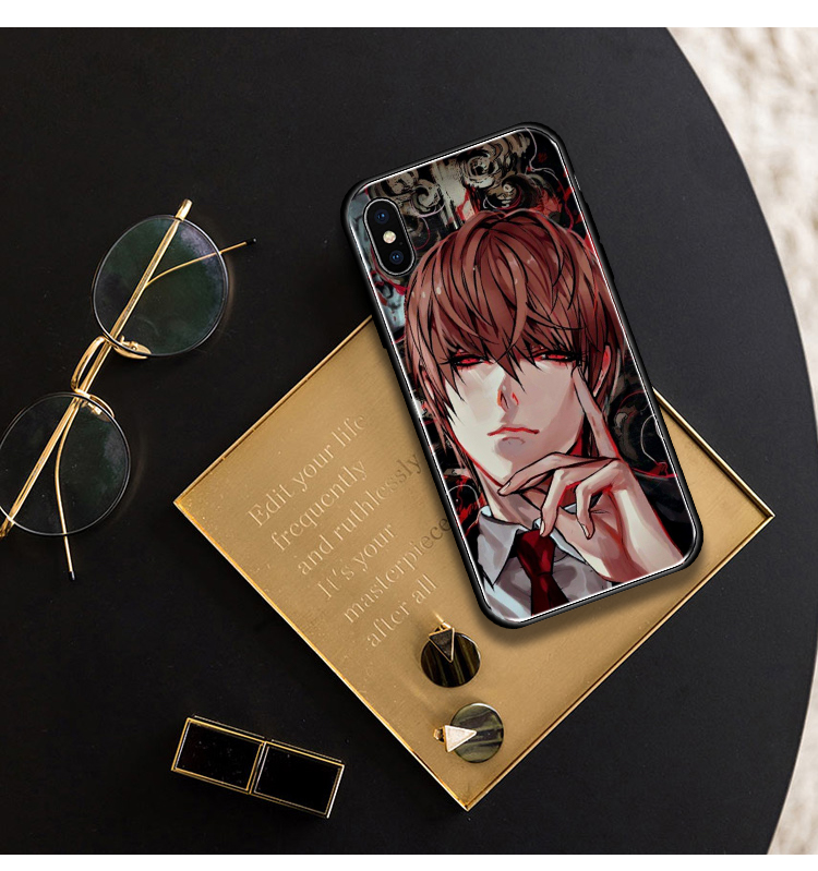 Light Yagami Kira Anime DN Death Note glass phone case shell for iPhone 6 6s 7 8 x xr xs 11 pro max Samsung S note 8 9 10 20 Plus cover