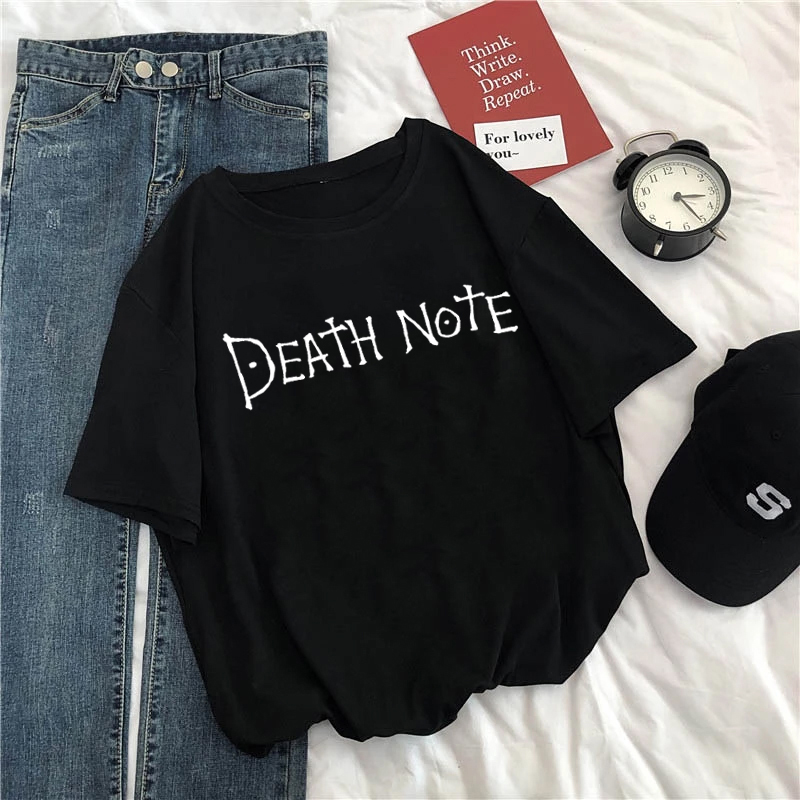 Anime DN Death Note Letter tshirt Short sleeve harajuku Slim dropshipping print Hip hop streetwear clothes Women's t-shirts