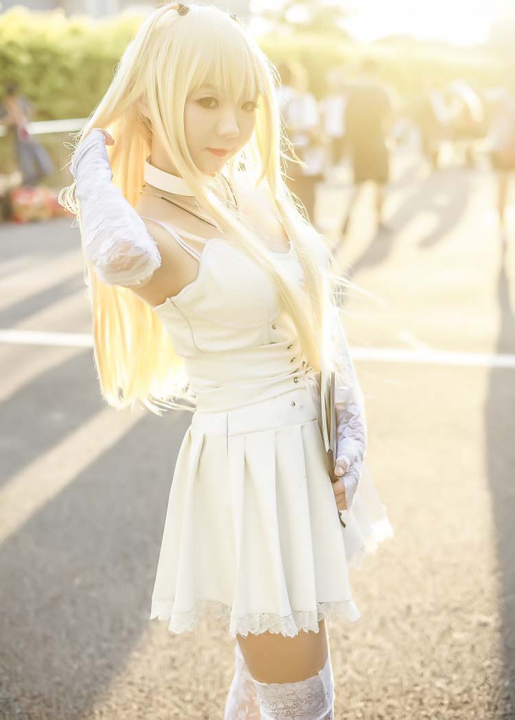 Anime DN Death Note Misa Amane Imitation Leather Dress Sexy Uniform Cosplay Costumes white dress gift necklace 11