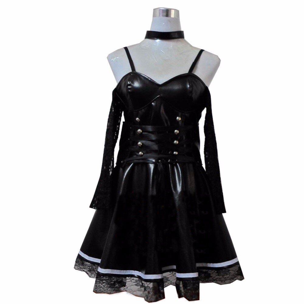 Anime DN Death Note Misa Amane Imitation Leather Sexy Tube Tops Lace Dress Uniform Outfit Cosplay Costumes 11