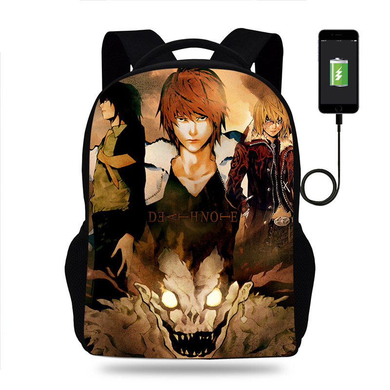 Anime DN Death Note Backpack Boys Girls School Bag Teenager Book Bags Men Women Rucksack Student USB Travel Knapsack Mochila