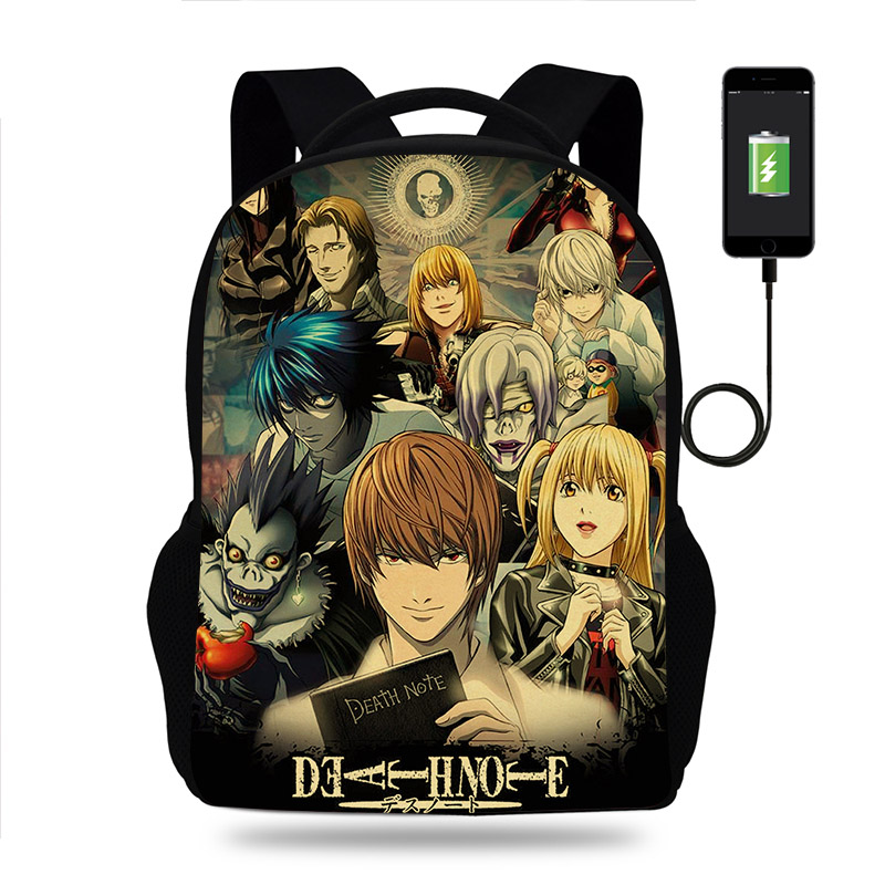 Anime DN Death Note Backpack Boys Girls School Bag Teenager Book Bags Men Women Rucksack Student USB Travel Knapsack Mochila