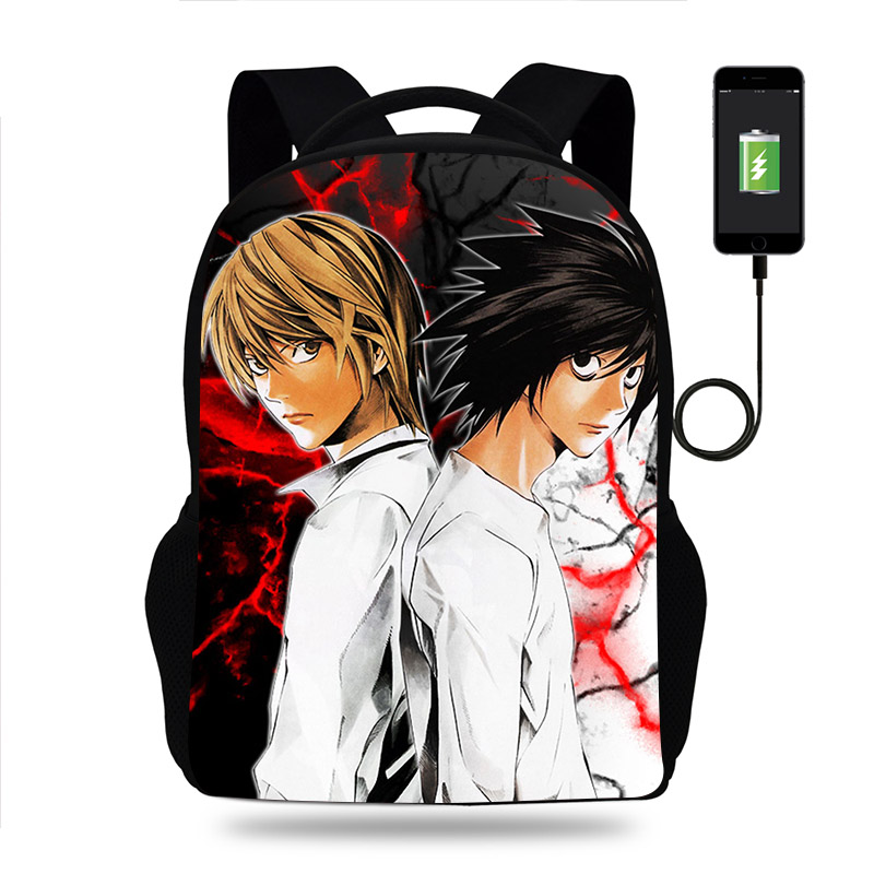 Anime DN Death Note Backpack Boys Girls School Bag Teenager Book Bags Men Women Rucksack Student USB Travel Knapsack Mochila