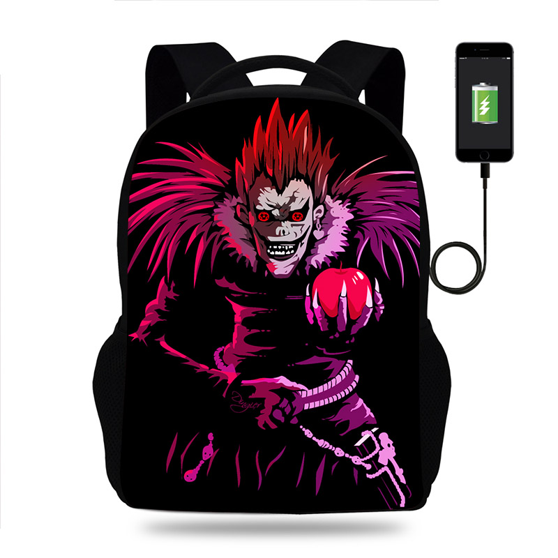 Anime DN Death Note Backpack Boys Girls School Bag Teenager Book Bags Men Women Rucksack Student USB Travel Knapsack Mochila