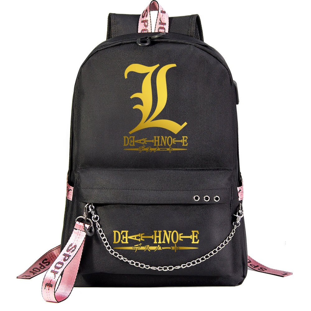 Anime DN Death Note Backpack For Teenager Kids Schoolbags Women Men With USB Charging Chain Bundle Backpack Daily Travel Bags