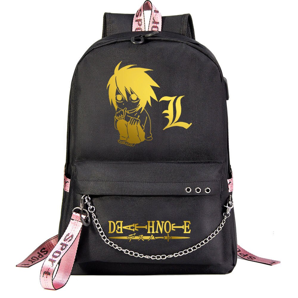 Anime DN Death Note Backpack For Teenager Kids Schoolbags Women Men With USB Charging Chain Bundle Backpack Daily Travel Bags