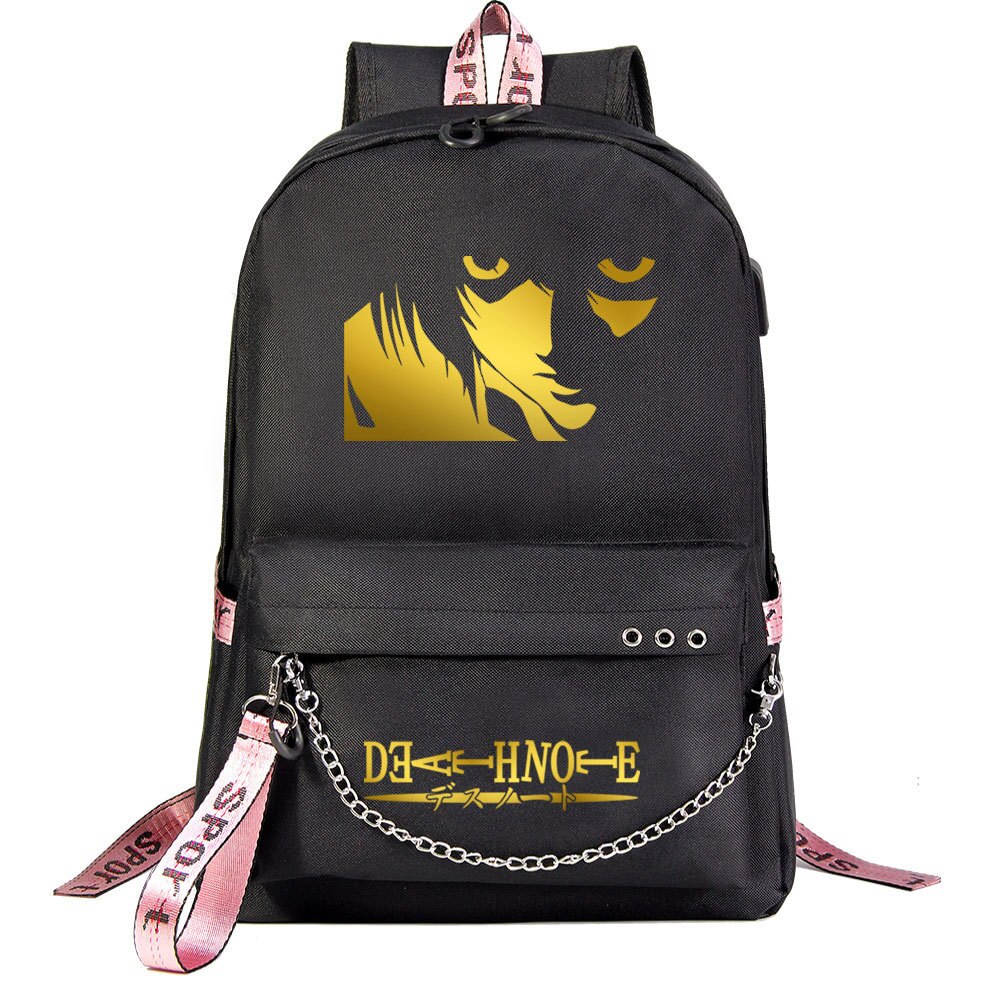 Anime DN Death Note Backpack For Teenager Kids Schoolbags Women Men With USB Charging Chain Bundle Backpack Daily Travel Bags