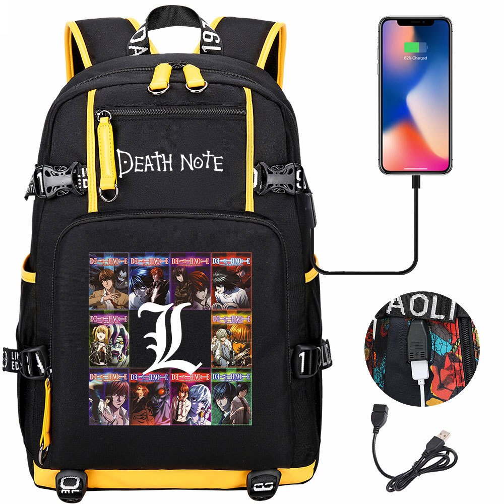 Anime DN Death Note Backpack Men Women Large Capacity School Bag Laptop Bag Waterproof Multifunction USB Charging Travel Backpack
