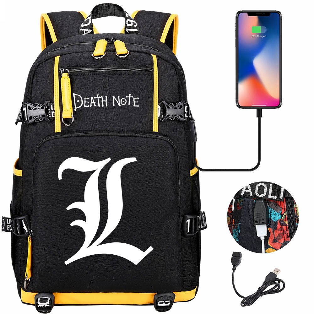 Anime DN Death Note Backpack Men Women Large Capacity School Bag Laptop Bag Waterproof Multifunction USB Charging Travel Backpack