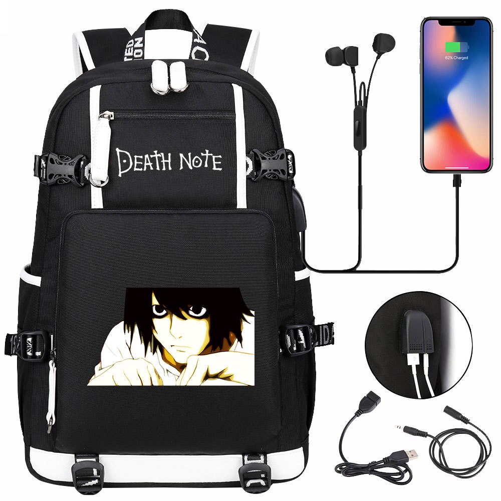 Anime DN Death Note Backpack Men Women Large Capacity School Bag Laptop Bag Waterproof Multifunction USB Charging Travel Backpack