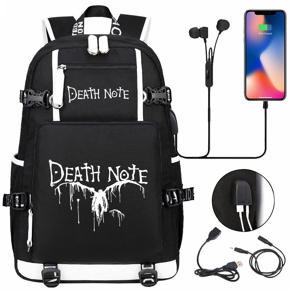 Anime DN Death Note Backpack Men Women Large Capacity School Bag Laptop Bag Waterproof Multifunction USB Charging Travel Backpack