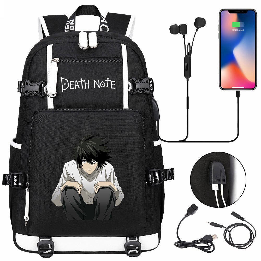 Anime DN Death Note Backpack Men Women Large Capacity School Bag Laptop Bag Waterproof Multifunction USB Charging Travel Backpack
