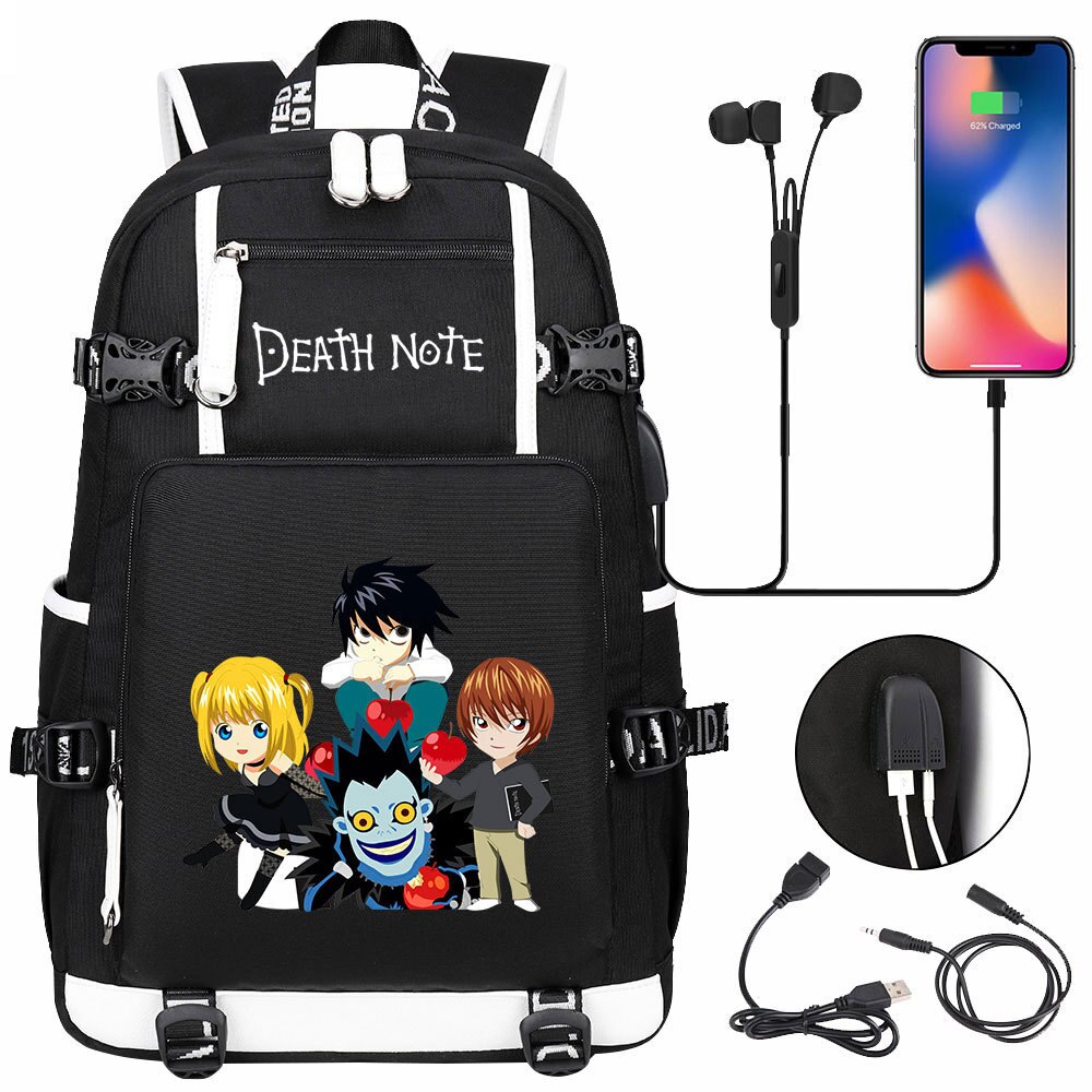 Anime DN Death Note Backpack Men Women Large Capacity School Bag Laptop Bag Waterproof Multifunction USB Charging Travel Backpack