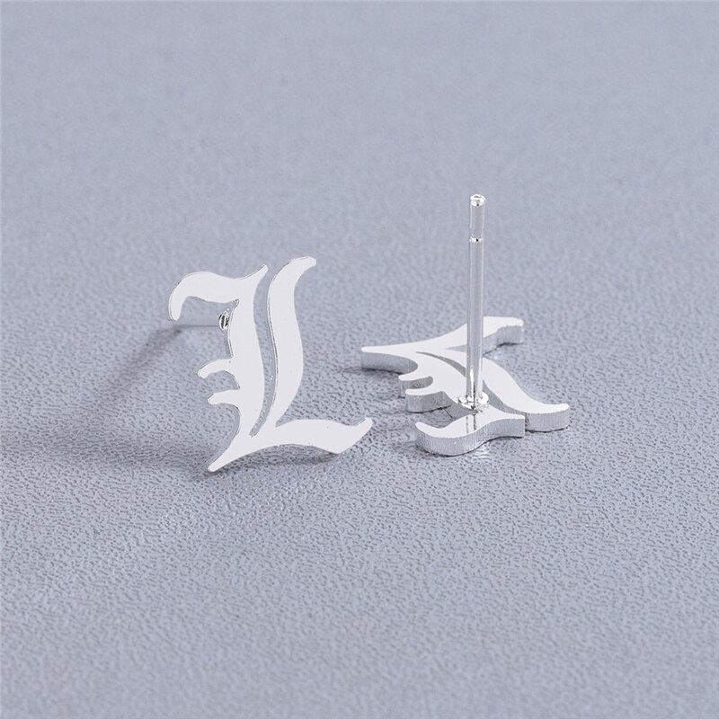 Anime DN Death Note L Letter Earrings Stainless Steel Old English Letter Pendant Beads Chain Necklaces Cosplay Jewelry Accessories Anime DN Death Note L Letter Earrings Stainless Steel Old English Letter Pendant Beads Chain Necklaces Cosplay Jewelry Accessories