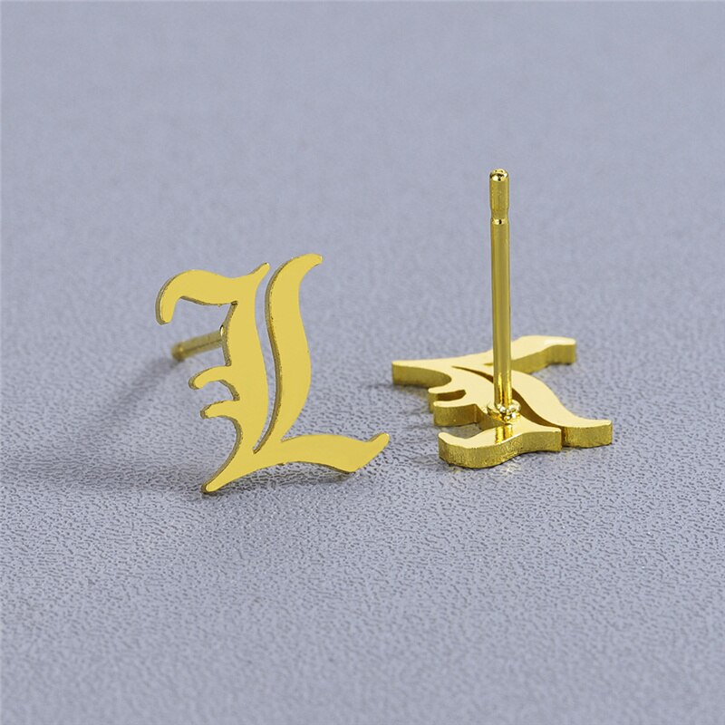 Anime DN Death Note L Letter Earrings Stainless Steel Old English Letter Pendant Beads Chain Necklaces Cosplay Jewelry Accessories Anime DN Death Note L Letter Earrings Stainless Steel Old English Letter Pendant Beads Chain Necklaces Cosplay Jewelry Accessories