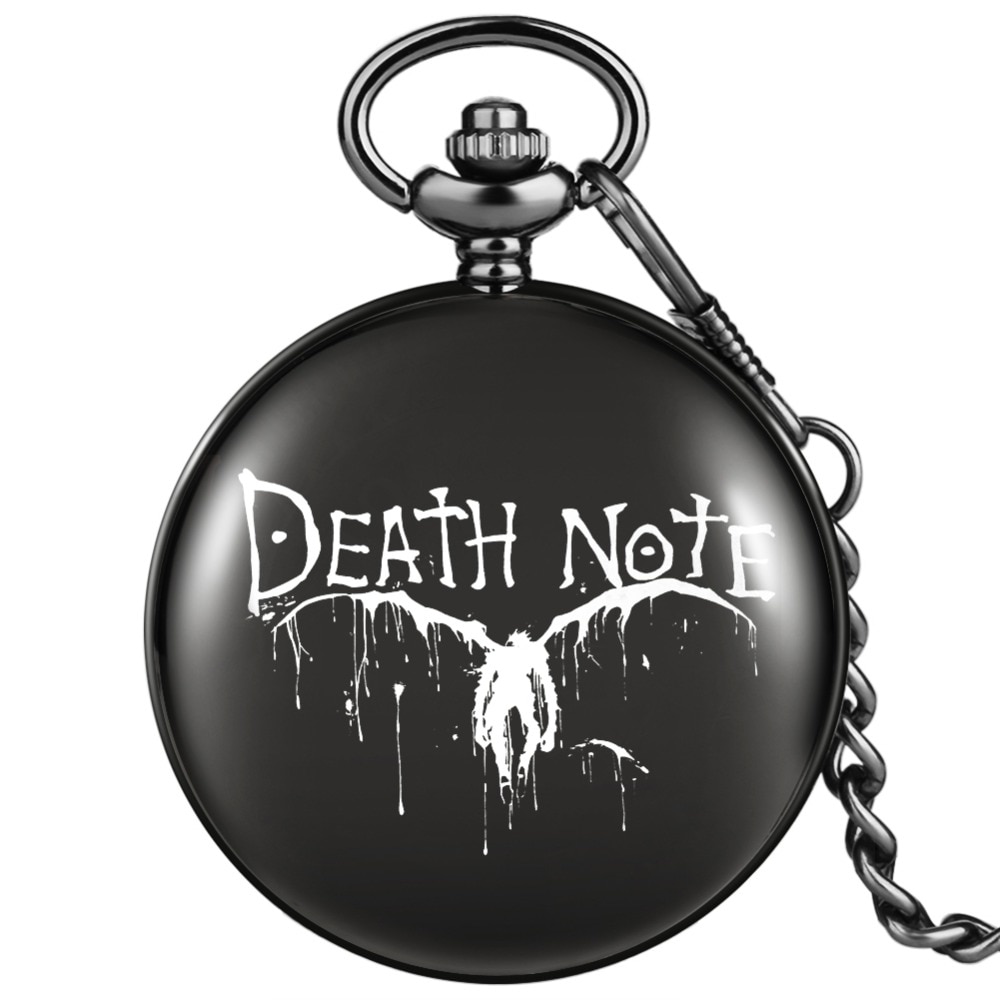 DEATH NOTE Men Customized Winged Quartz Pocket Watch White Dial Durable Clamshell Case Thick Chain Pendant Watch for Men Women DEATH NOTE Men Customized Winged Quartz Pocket Watch White Dial Durable Clamshell Case Thick Chain Pendant Watch for Men Women