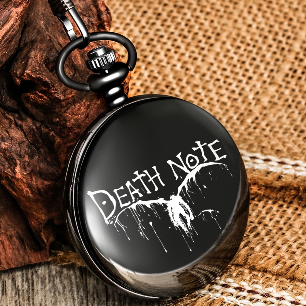 DEATH NOTE Men Customized Winged Quartz Pocket Watch White Dial Durable Clamshell Case Thick Chain Pendant Watch for Men Women DEATH NOTE Men Customized Winged Quartz Pocket Watch White Dial Durable Clamshell Case Thick Chain Pendant Watch for Men Women
