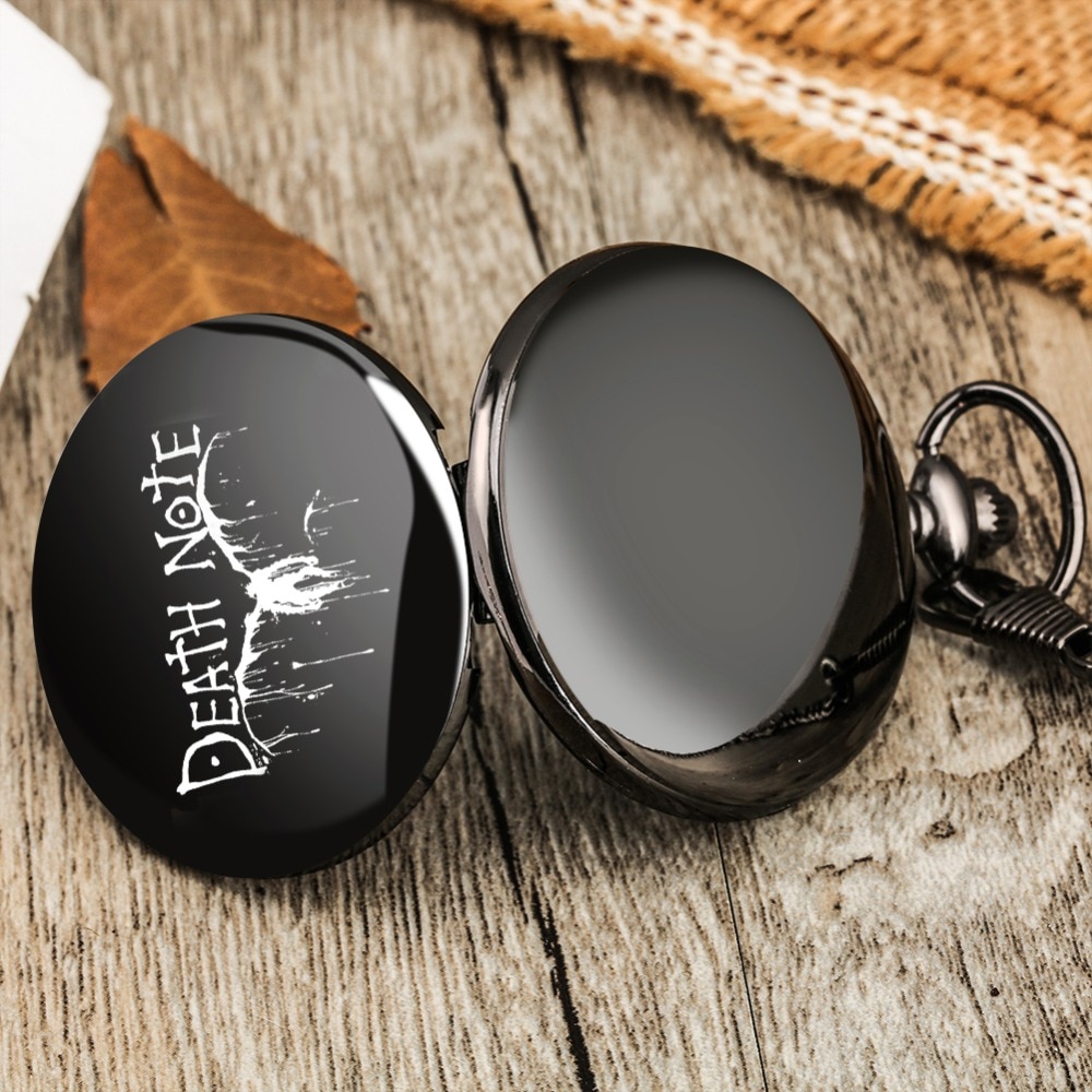 DEATH NOTE Men Customized Winged Quartz Pocket Watch White Dial Durable Clamshell Case Thick Chain Pendant Watch for Men Women DEATH NOTE Men Customized Winged Quartz Pocket Watch White Dial Durable Clamshell Case Thick Chain Pendant Watch for Men Women