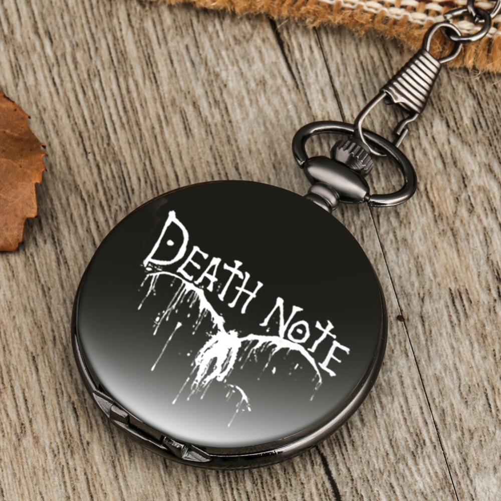 DEATH NOTE Men Customized Winged Quartz Pocket Watch White Dial Durable Clamshell Case Thick Chain Pendant Watch for Men Women DEATH NOTE Men Customized Winged Quartz Pocket Watch White Dial Durable Clamshell Case Thick Chain Pendant Watch for Men Women