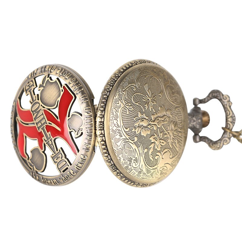 Anime DN Death Note Necklace Red Double L Pendant Watches Men Women Japan Quartz Pocket Watch Cool Halloween Accessories Gifts Bag