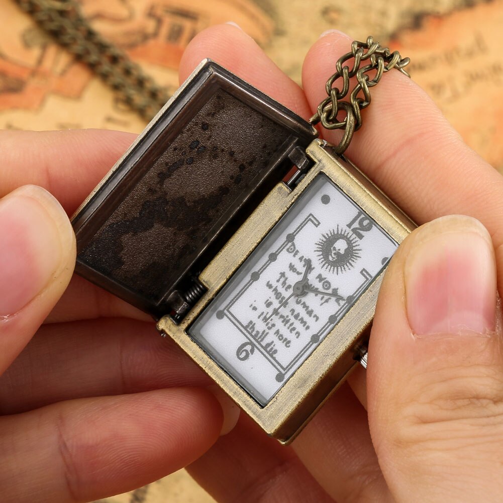 Hot Japanese Anime DN Death Note Book Vintage Bronze Rectangle Small Quartz Pocket Watch Necklace Chain Steampunk Gift for Men Women 2020