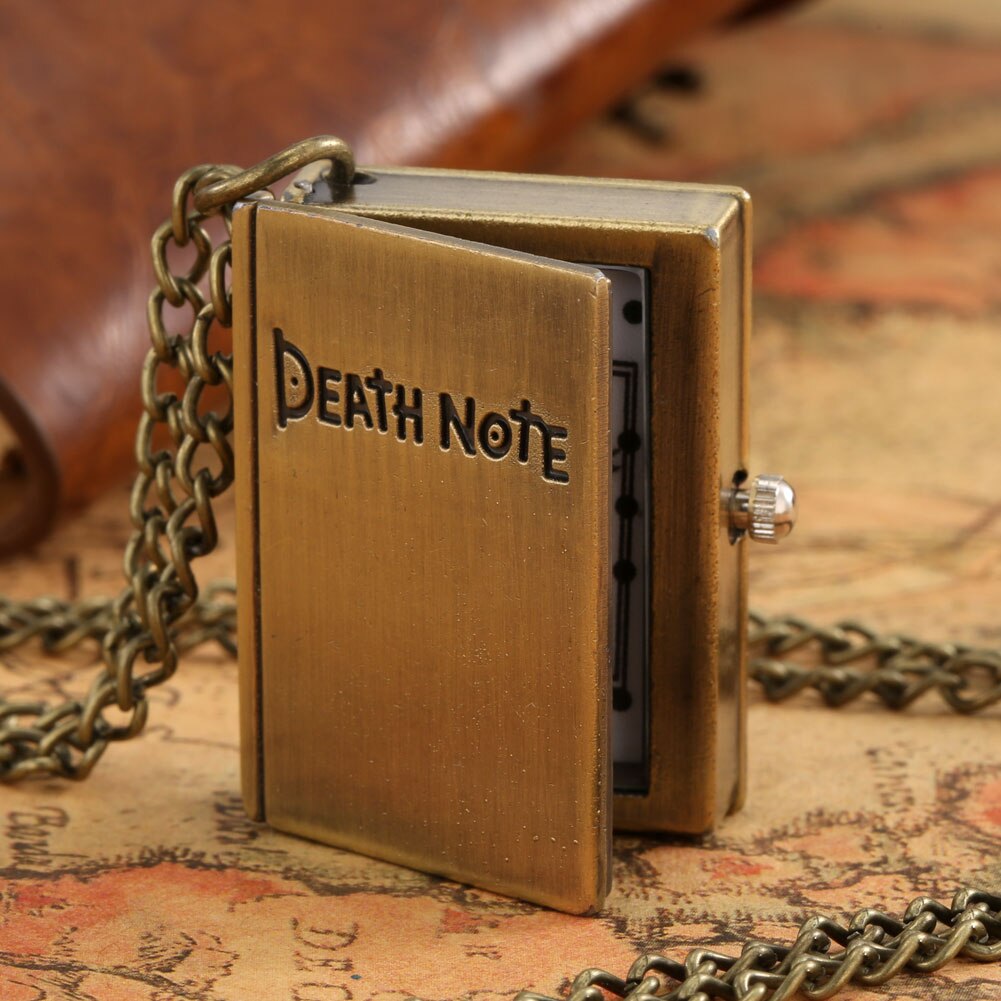 Hot Japanese Anime DN Death Note Book Vintage Bronze Rectangle Small Quartz Pocket Watch Necklace Chain Steampunk Gift for Men Women 2020