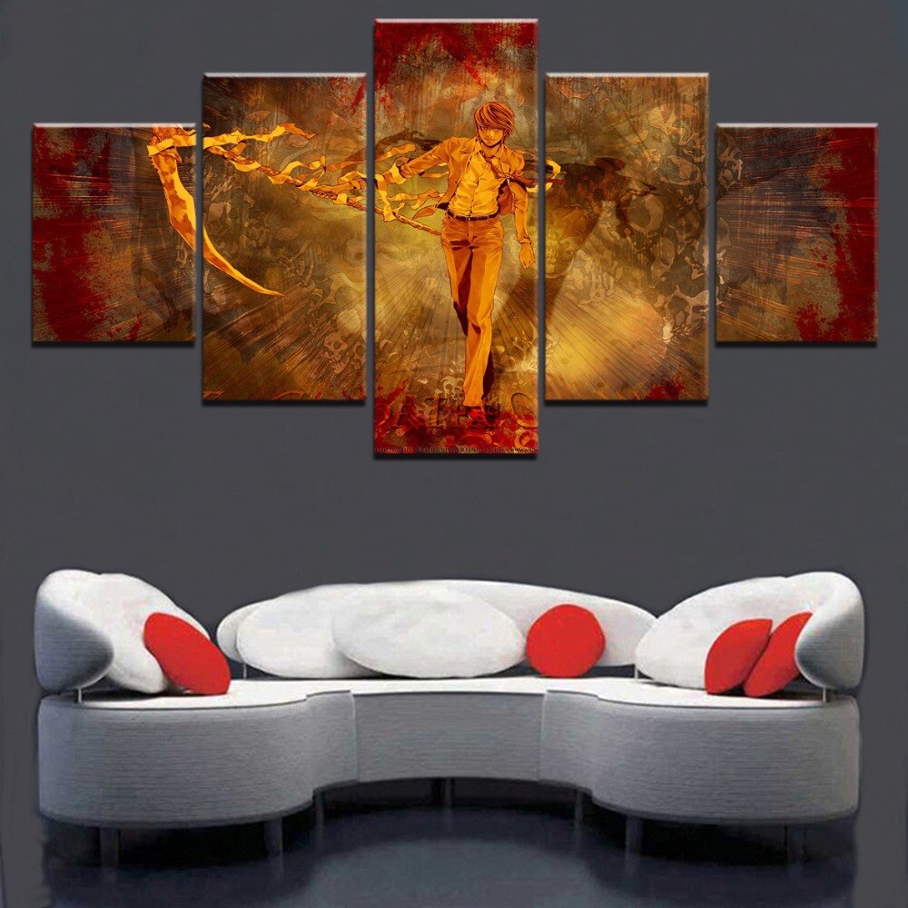 Anime DN Death Note 5 Pieces HD Printed Canvas Wall Art Modular Poster Pictures Home Decorative For Living Room