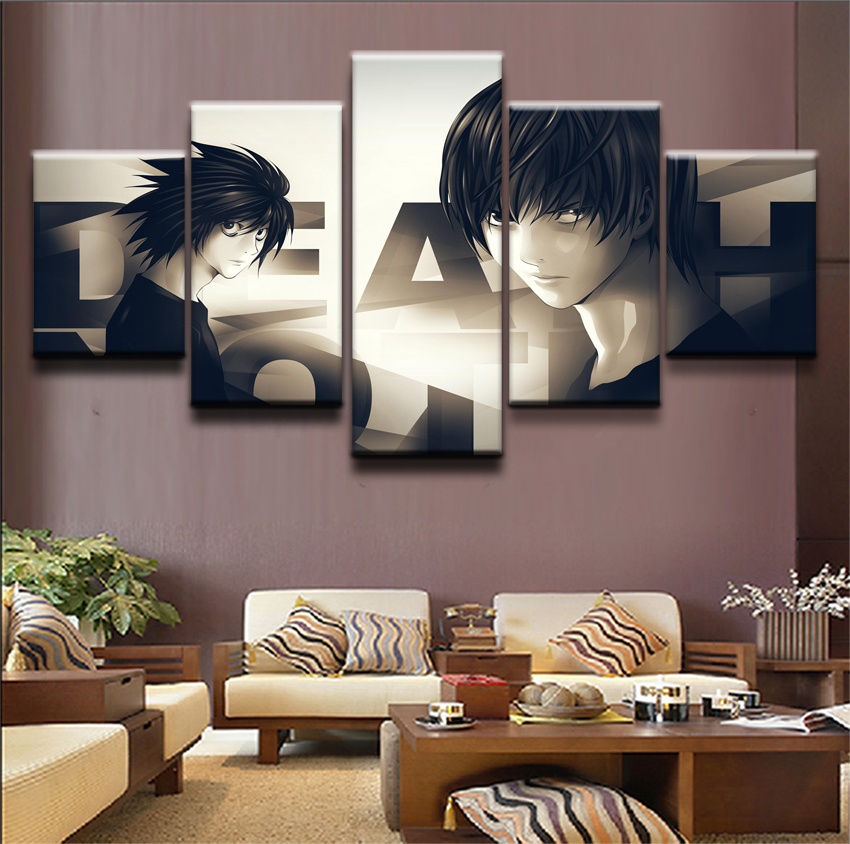 Anime DN Death Note 5 Pieces L Light Yagami Modern Canvas HD Printed Poster Wall Art Framework For Boys Room Home Decor