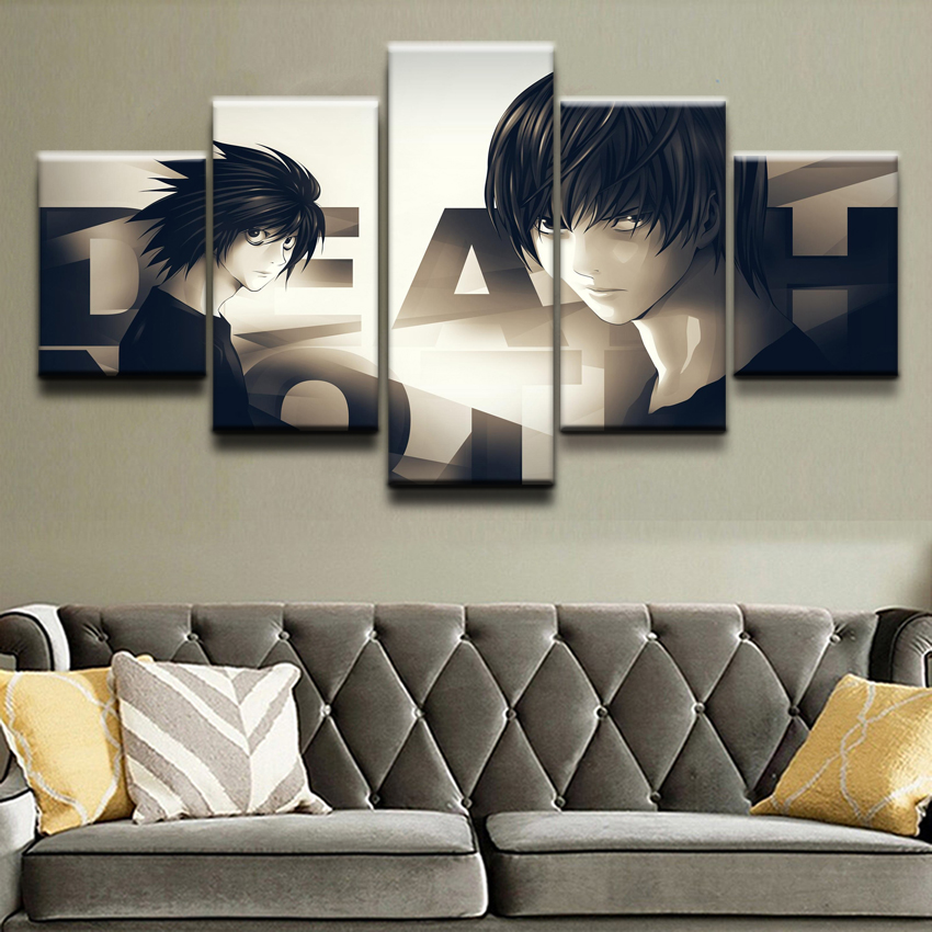 Anime DN Death Note 5 Pieces L Light Yagami Modern Canvas HD Printed Poster Wall Art Framework For Boys Room Home Decor