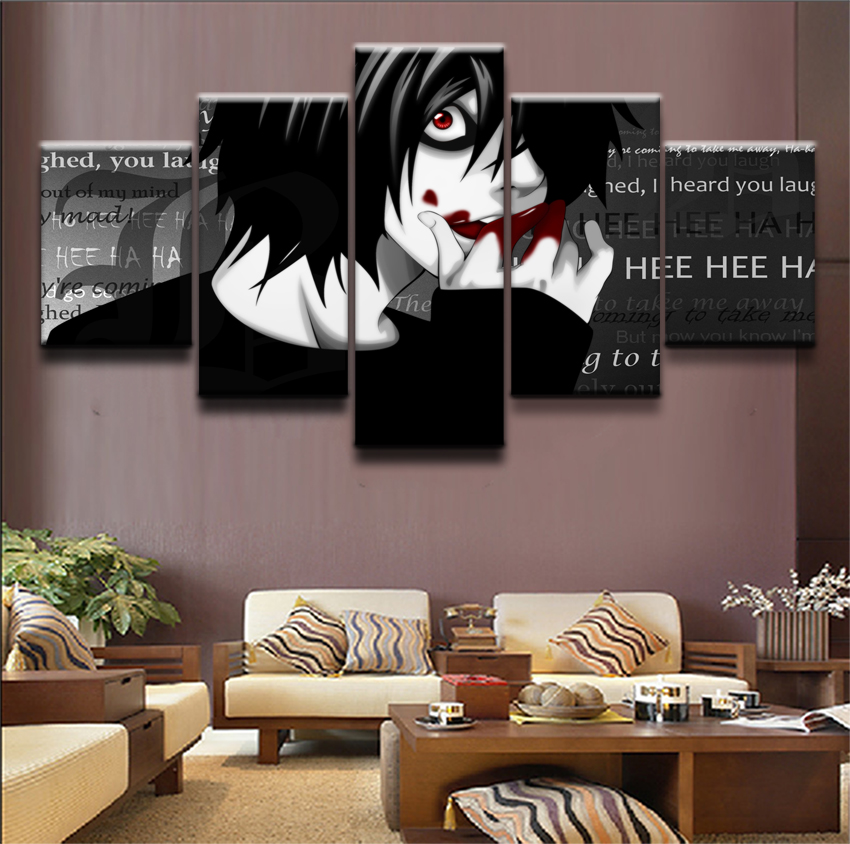 Anime DN Death Note 5 Pieces Characters Pictures Modern Canvas Frame Poster HD Prints Home Decor For Boys Room