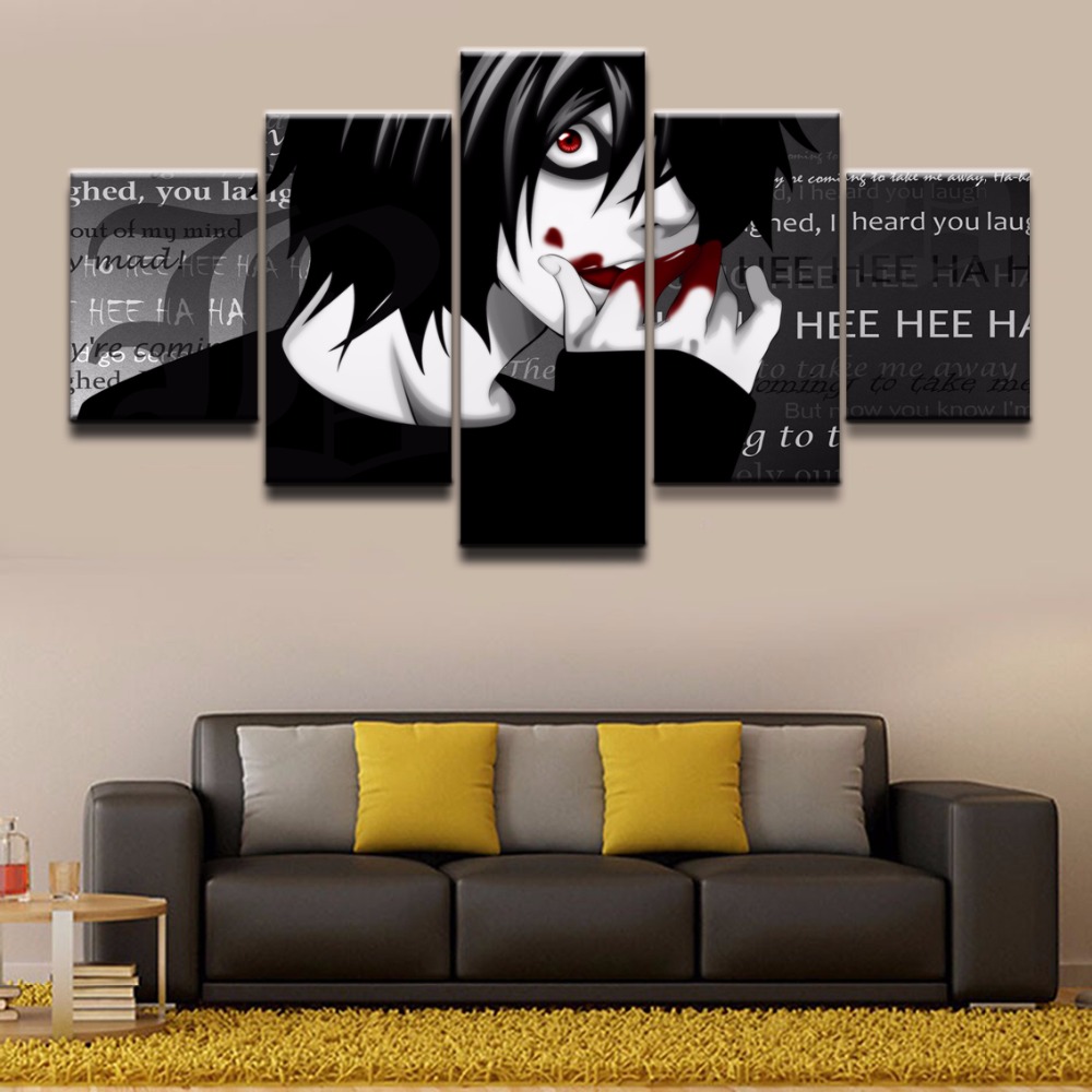 Anime DN Death Note 5 Pieces Characters Pictures Modern Canvas Frame Poster HD Prints Home Decor For Boys Room