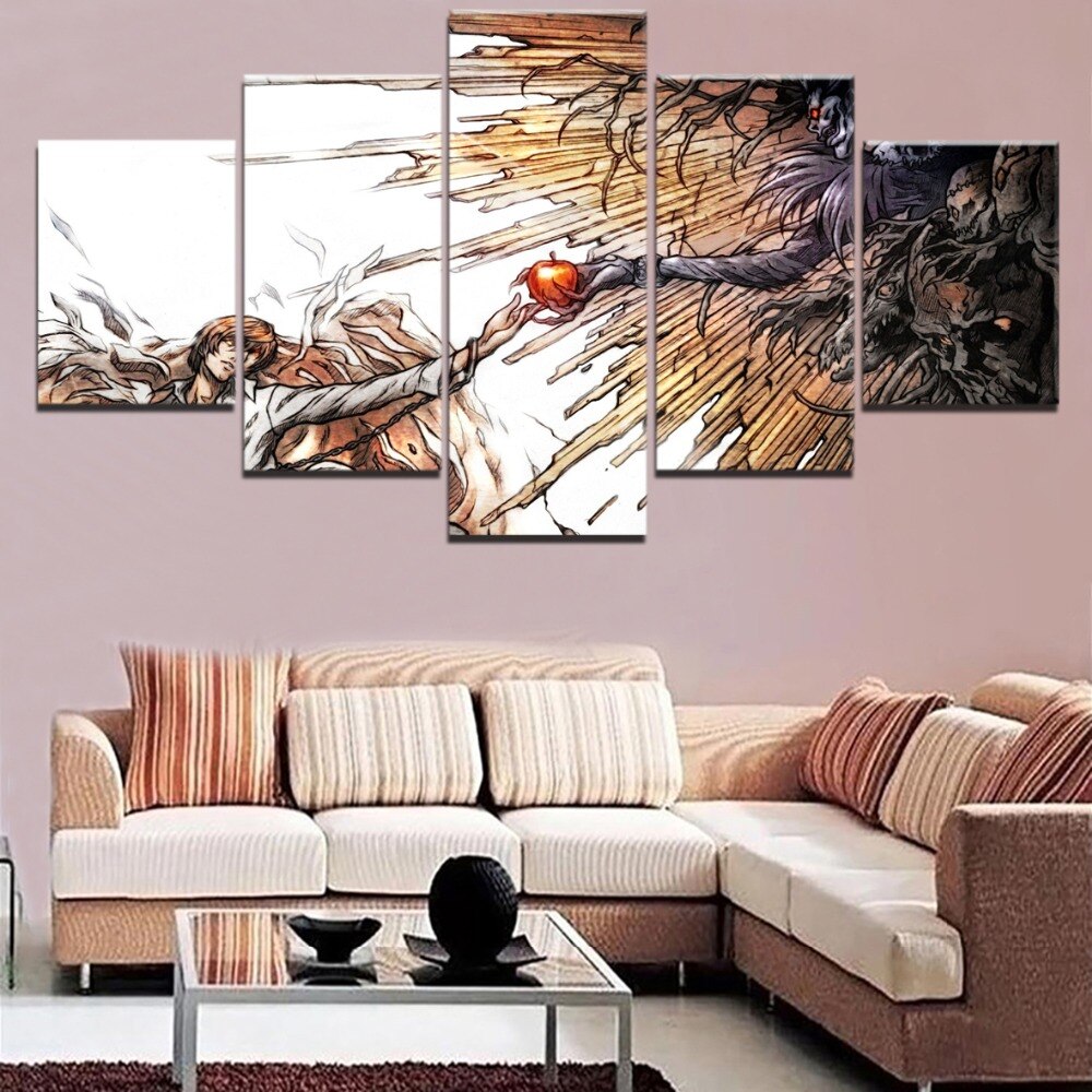 Anime DN Death Note 5 Panel Canvas Animation Printed Poster Modular Home Decor For Living Room Wall Art
