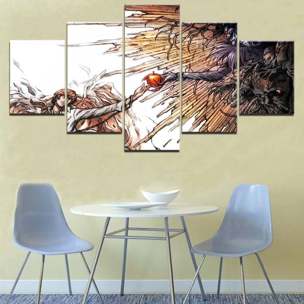 Anime DN Death Note 5 Panel Canvas Animation Printed Poster Modular Home Decor For Living Room Wall Art