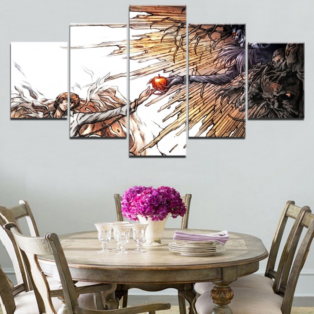 Anime DN Death Note 5 Panel Canvas Animation Printed Poster Modular Home Decor For Living Room Wall Art