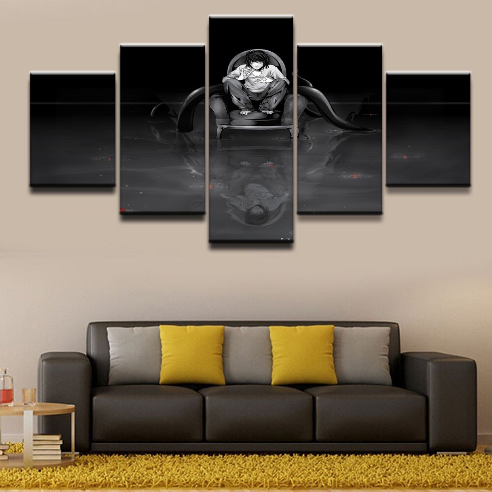 Anime DN Death Note 5 Pieces Canvas HD Prints Wall Art Poster Modular Home Decor Framework For Living Room
