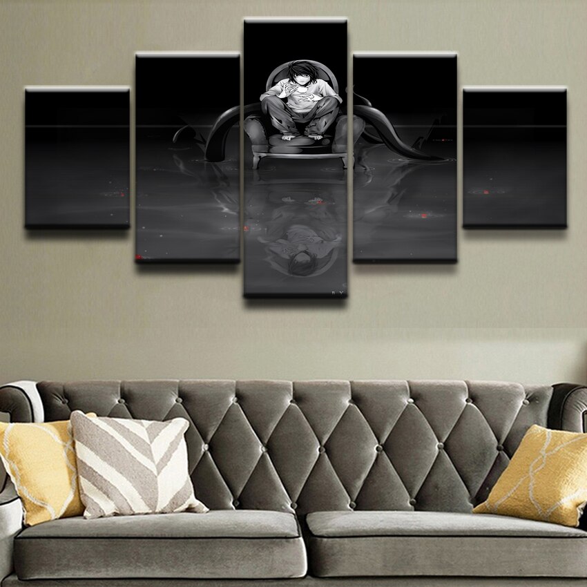 Anime DN Death Note 5 Pieces Canvas HD Prints Wall Art Poster Modular Home Decor Framework For Living Room