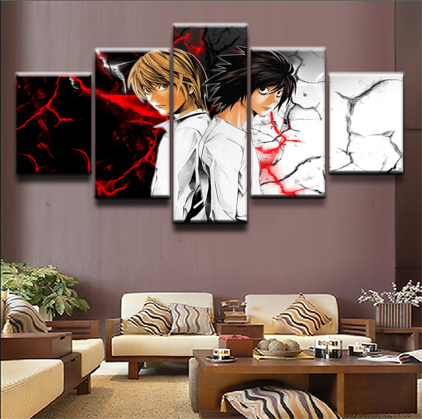 Anime DN Death Note 5 Pieces Modern HD Printed Canvas Wall Art Poster Character Pictures Home Decorative For Boys Room&nbsp;