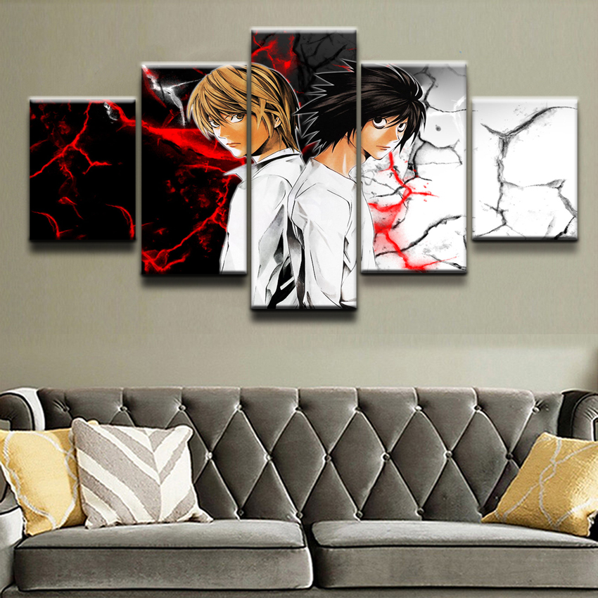 Anime DN Death Note 5 Pieces Modern HD Printed Canvas Wall Art Poster Character Pictures Home Decorative For Boys Room&nbsp;
