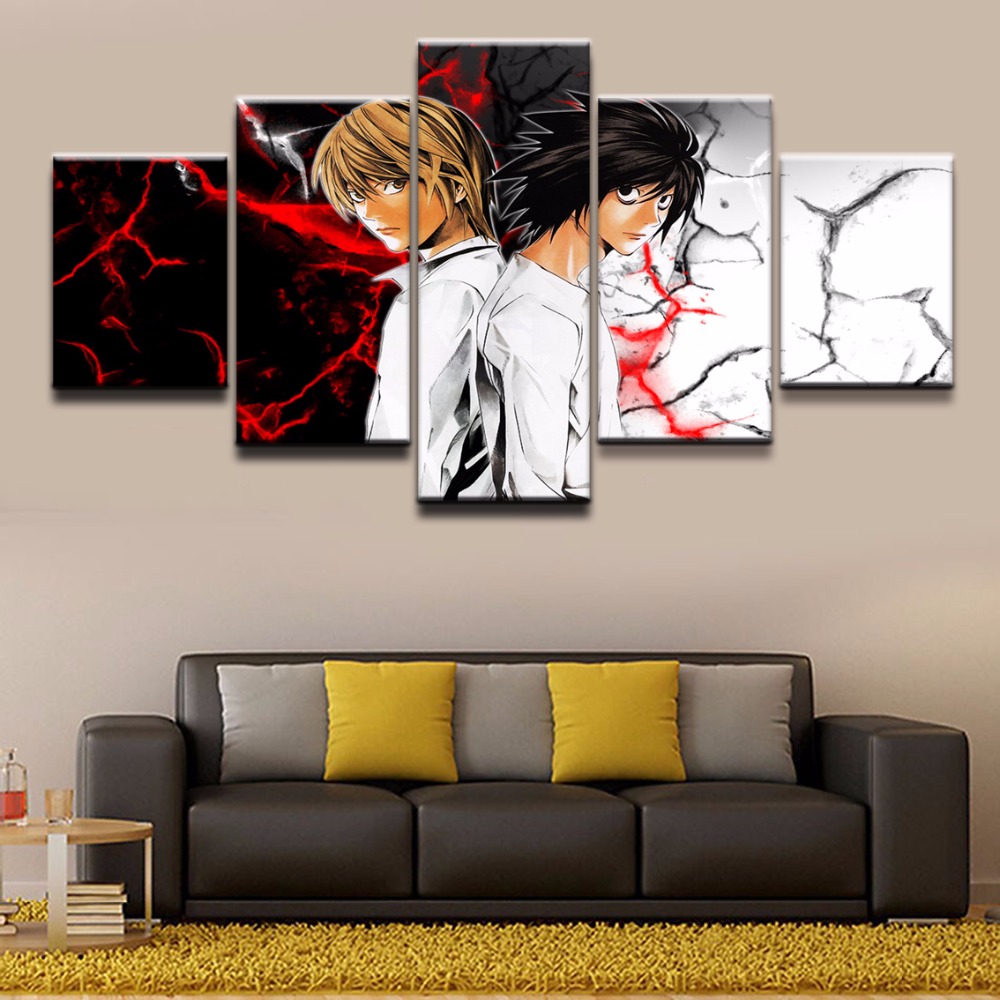 Anime DN Death Note 5 Pieces Modern HD Printed Canvas Wall Art Poster Character Pictures Home Decorative For Boys Room&nbsp;