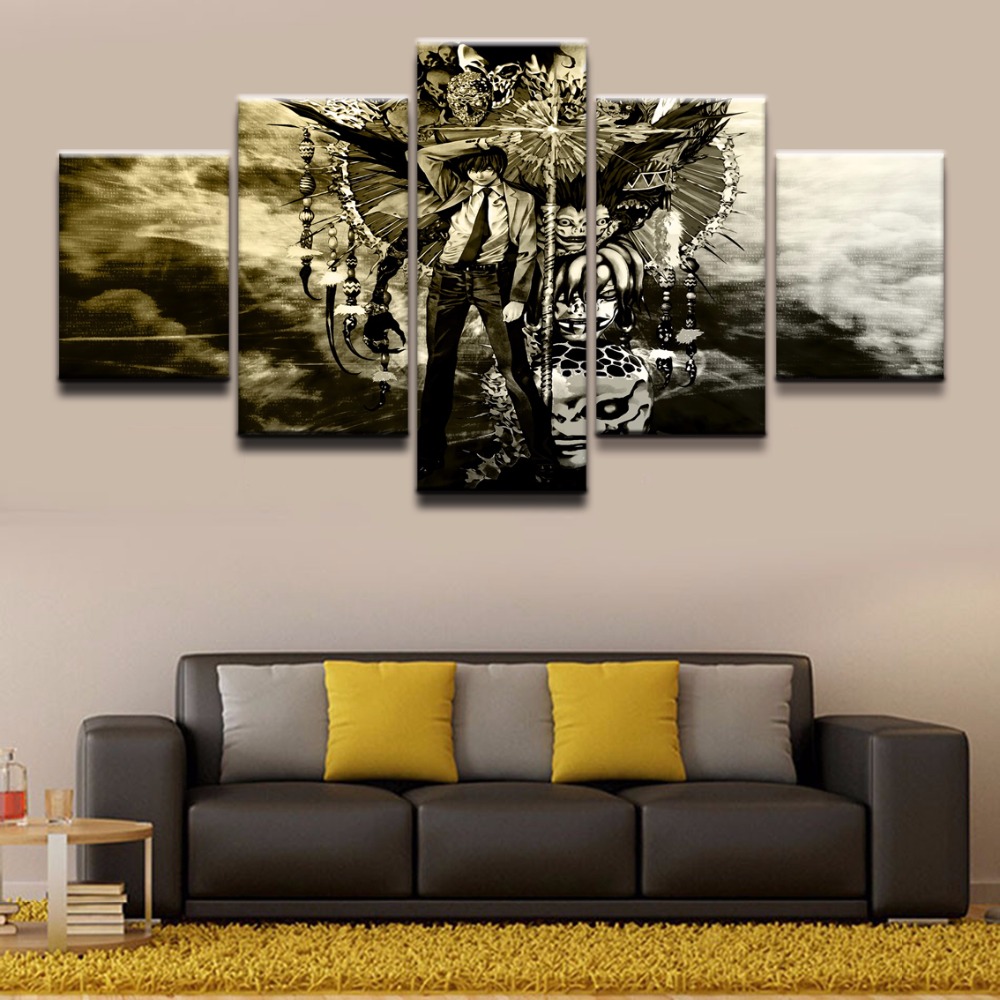 Anime DN Death Note 5 Panel Role Wall Art Modular Canvas Printed Poster Home Decor For Living Room Artwork