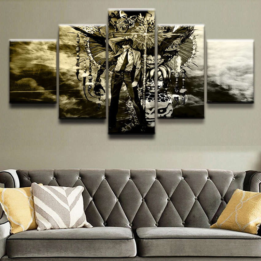 Anime DN Death Note 5 Panel Role Wall Art Modular Canvas Printed Poster Home Decor For Living Room Artwork