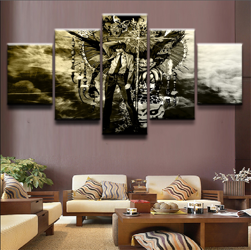 Anime DN Death Note 5 Panel Role Wall Art Modular Canvas Printed Poster Home Decor For Living Room Artwork